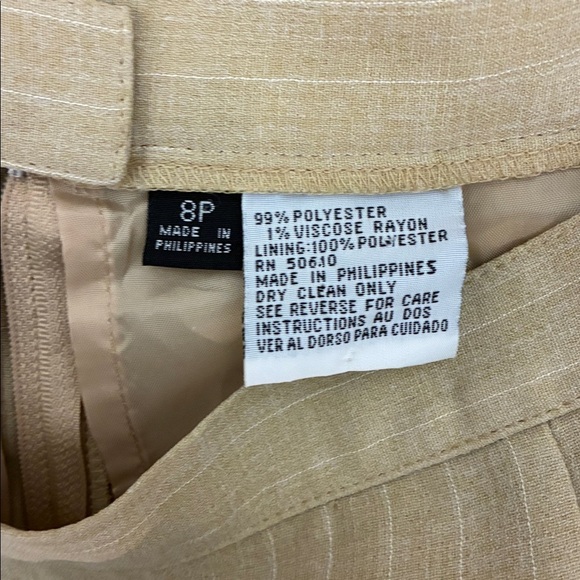 Le Suit Lined Tan Pin Strip Women's Blazer and Skirt Set - Picture 12 of 16